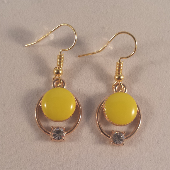 Kristy's Jewels Jewelry - Gold Yellow Hoop Crystal Earrings Hypoallergenic Hooks